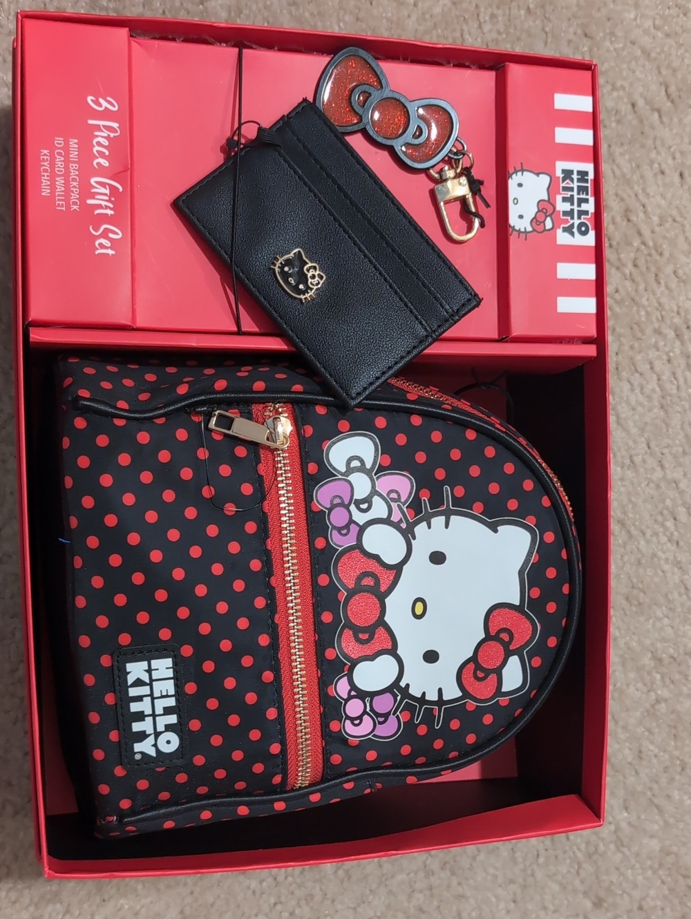 Hello Kitty Black & Red Polka Dot Mini Backpack Gift Set with Cardholder